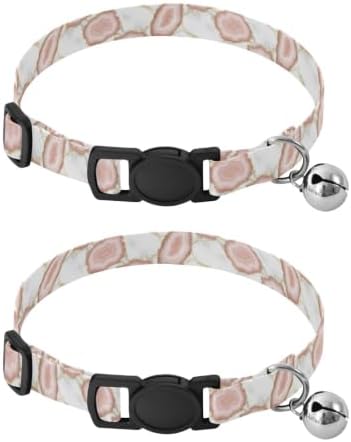 White Marble Agate Cat Bell Collar 2 Pack Dog Collar Adjustable 10.6 to 17.1 Inches