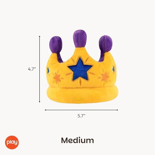 P.L.A.Y. Cute Plush Dog Toys - Birthday Party Celebration Themed Durable Squeaker Chew Toy, Great for Puppies & Small, Medium, Large Dogs - Machine Washable, Recycled Materials (Canine Crown, Medium)