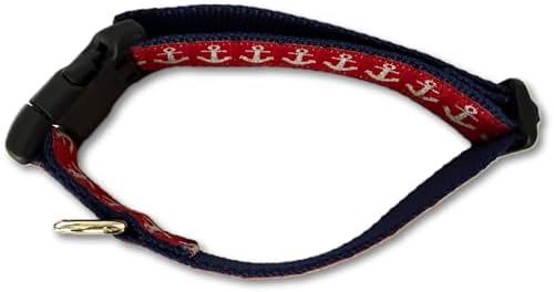 Medium Dog Collar American Flag Anchor Pattern Adjustable Handmade Dog Collar Nautical USA Patriotic Red White Blue Collar Durable Nylon