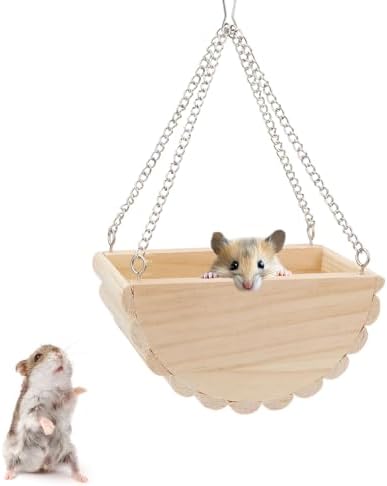 Hypeety Wooden Hamster Swing Toy for Dwarf Hamster Gerbil Rat Mouse Mice Small Animla Cage Perch Stand Toy