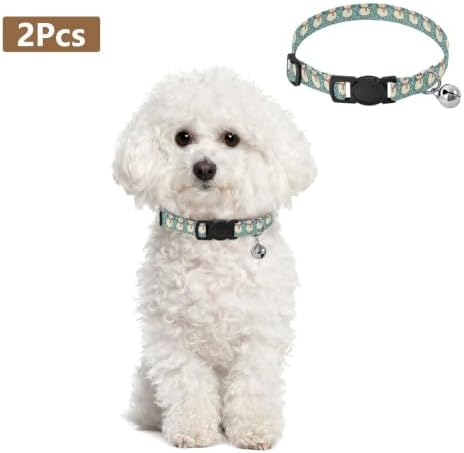 2 Pack Small Dog Collar Cute Snowman Green Cat Collars with Bell, Adjustable Length 10.6" to 17.1"