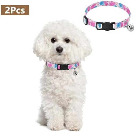 Watercolor Blue Splashes White Easy to Clean Kitten Collar 2 Pack Cat Neck Collar