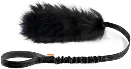 HOWGO Bungee Dog Toy, 100% Sheepskin Tug Rope (Black, Short w/o Ball)
