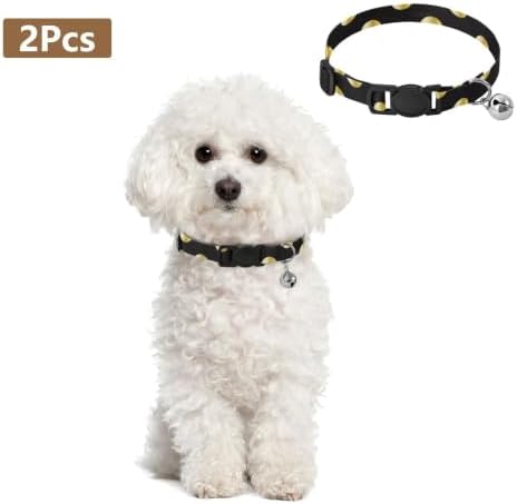 Gold Polka Dot Black Cat Collars with Bell 2 Pack Cat Collar Adjustable 10.6 to 17.1 Inches