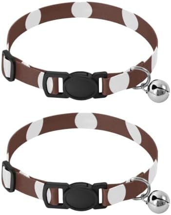 White Brown Retro Polka Dot Metal Bell Included Kitten Collars 2 Pack Adjustable Pet Collar
