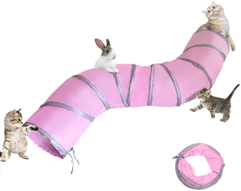 2-Way Long Collapsible Cat Tunnel Tube Toy Pink