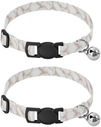 2 Pack Small Dog Collar Rose Gold Gray Marble White Kitten Bell Collar, Adjustable Length 10.6" to 17.1"