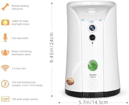 Dog Camera Treat Dispenser, WiFi Remote Pet Camera with Two-Way Audio and Night Vision, Compatible with Alexa