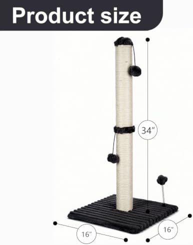 MECOOL 34“ Tall Cat Scratching Post Premium Basics Kitten Scratcher Sisal Scratch Posts Trees with Hanging Ball for Indoor Cats (34 inches for Adult Cats, Charcoal Gray)
