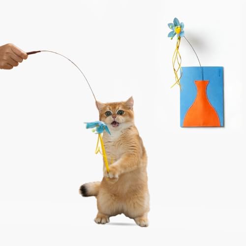 Artisan-Crafted BloomPlay Cat Wand Toy, Colorful Interactive Teaser with Storage, Durable & Bite-Resistant, Aesthetic Cat Toy for Indoor Cats (Lily Bloom)