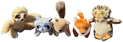Glow Pups Wooded Animal Dog Toys, Multi Pack Dog Toy Hide and Seek Tree Toy. (5 Pack - Squirrel, Fox, Sloth, Raccoon, Owl, Replacement Animals)