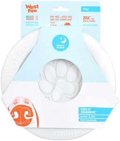 WEST PAW Zogoflex Zisc Dog Flying Disc, High Flying Aerodynamic Disc for Dogs Puppy – Lightweight, Floatable Disc for Fetch, Tug of War, Catch, Play – Doubles as Food/Water Bowl, Large 8.5", Glow