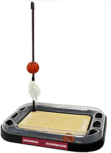Cat Scratch Toy NCAA ARKANSAS RAZORBACKS REVERSIBLE Basketball Court Felt/Cardboard Cat Scratcher Toy. Interactive Cat Ball Bell in Tracks. 6-in-1 CAT TOY Cat Wand Poll, CATNIP-FILLED Plush Basketball