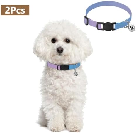 2 Pack Pet Collar Gradient Purple Blue Puppy Collar with Bell, Adjustable 10.6 to 17.1 Inches