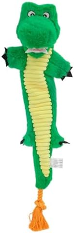 Dog Rope Toy Plush Squeaky Chew Tug of War Toy - Green Alligator