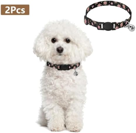 Vintage Roses Green Leaf Collar for Puppy, 2 Pack Cat Collar with Bell