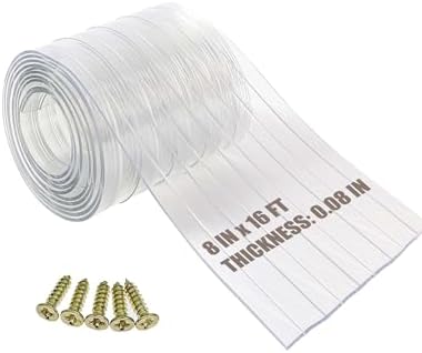 Dog Door Replacement Flap 8'' x 16' Clear PVC Doggie Flaps Customizable Plastic Vinyl Strips Thermal Insulation Thickness 0.08 in with Screws for DIY Doggie or Cat House