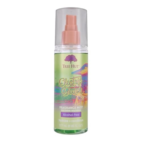 Tree Hut Electric Beach Hair & Body Mist, Hydrating & Alcohol-Free Body Spray, Fragrance with Raspberry, Coconut and Cotton Candy Notes, Alcohol-Free Formula, Versatile Body Spray, 6 Fl Oz.