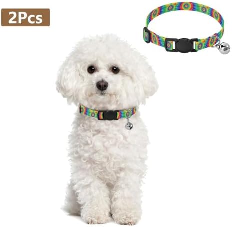 2 Pack Cats Collar Tie Dye Swirls Green Breakaway Cat Collars with Bell, Adjustable 10.6 to 17.1 Inches