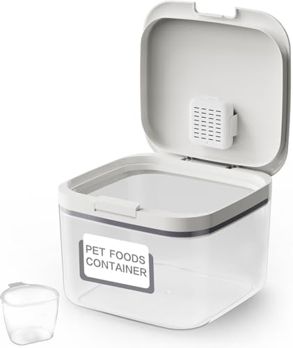 LivLab Mker Airtight Dog Food Storage Container 5 lbs - Pet Food Containers with Lids, Keeps Dry, Flour & Rice Storage Bin with Measuring Cup, Dog Treat & Cat Food Holder (6 lbs) White