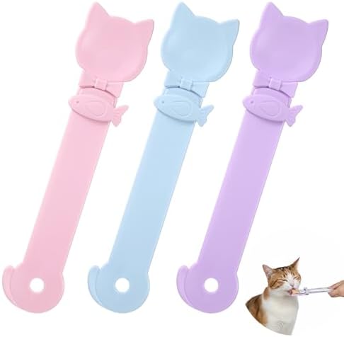 3PCS Cat Treat Feeding Spoon Squeeze, Wet Food Dispenser for Cats, Big Size Easy Feeding Tool, Cat Multi-Function Strip Spoons Set for Licky Treats, Lickable Creamy Wet Food(Pink, Blue, Purple)