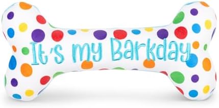 Huxley & Kent Power Plush Squeaky Dog Toy, It's My Barkday Bone, Small