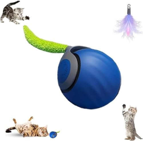 Speedy 2.0 Tail Interactive Cat Toys for Indoor Cats, Automatic Cat Toy with Tail, Electric Rolling Ball on Carpet,Cat Toys for Bored Indoor Adult Cats (Blue)