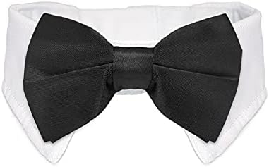 Cat Tuxedo, KOOLMOX Black Cat Bow Tie Sewed with Handcrafted Adjustable White Collar for Formal Pet, Male Cat Collar for Small Puppy Boy Dog Collars Cats Wedding Outfit Birthday Gift Dog Bows