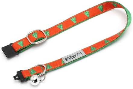 THE WORTHY DOG Christmas Patterns, Breakaway Cat Collar with Bell, Red
