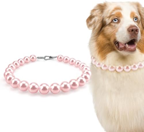 Chunky Pearl Dog Necklace (Beads 20mm),Elegant Classic Super Big Pearl Collar Necklace Accessories for Medium Large Dogs Occasions and Gatherings (Pink, 4XL(Neck Girth 22.5''-25''))