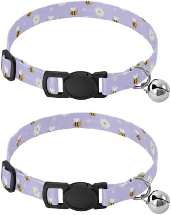 White Daisies Cute Yellow Bees Dog Collar 2 Pack Lightweight Pet Collar for Cats and Dogs Adjustable Length 10.6" to 17.1"