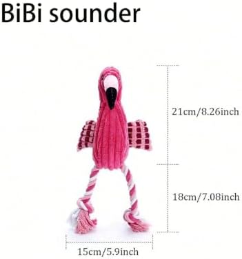 Plush Flamingo Dog Toy with Squeaker and Rope Legs, Corduroy