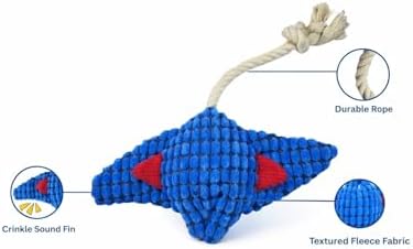 Durable Stingray Manta Ray Rope Plush Dog Toy with Squeaker – Strong Stitched Seams, High Resilience Cotton, Interactive Tug-of-War for Small to Large Breeds, Teething Puppies & Moderate Chewers