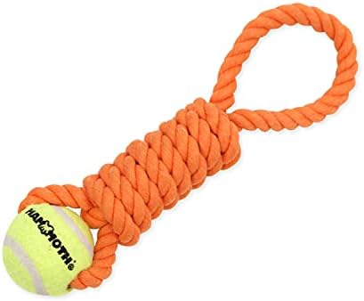 Mammoth Flossy Chews Twister Rope Toy with Tennis Ball – Premium Cotton-Poly Tug Toy for Dogs – Interactive Dog Tug Toy – Rope Dog Toy with Tennis Ball for Small Dogs - Mini 11" - Assorted Colors