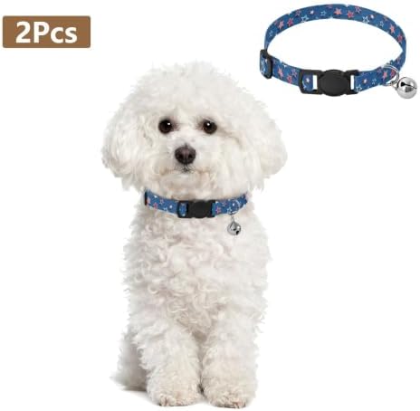 Stars Blue Dog Bell Collar 2 Pack Pet Collar Adjustable 10.6 to 17.1 Inches
