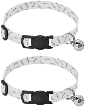 Lavender Purple Flowers White Easy to Clean Pet Collar 2 Pack Dog Collars for Small Dogs