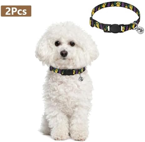 2 Pack Cats Collar Paws Colorful Cat Collar with Bell, Adjustable 10.6 to 17.1 Inches