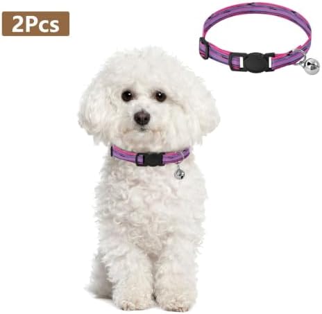 2 Pack Cat Collar Stripes Collars with Bell, Adjustable 10.6 to 17.1 Inches