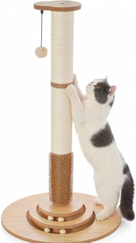 Made4Pets Tall Cat Scratching Post for Indoor Cats with Self Groomer, 33.6"