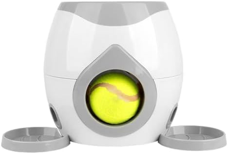 Interactive Dog Training Toy, Dog Tennis Ball Food Reward Machine with Automatic Treat Dispenser, Rechargeable Tennis Ball Throwing Machine for Small to Medium Dogs (White)