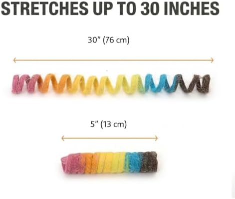 Glaciart One Felt Spring Cat Toy – 3 Pcs Soft Fuzzy Enrichment 100% Natural Wool - Interactive Stretchable Play Cat Toy Set - Safe for Pets, Non-AZO Colored Dyes - 30” Long