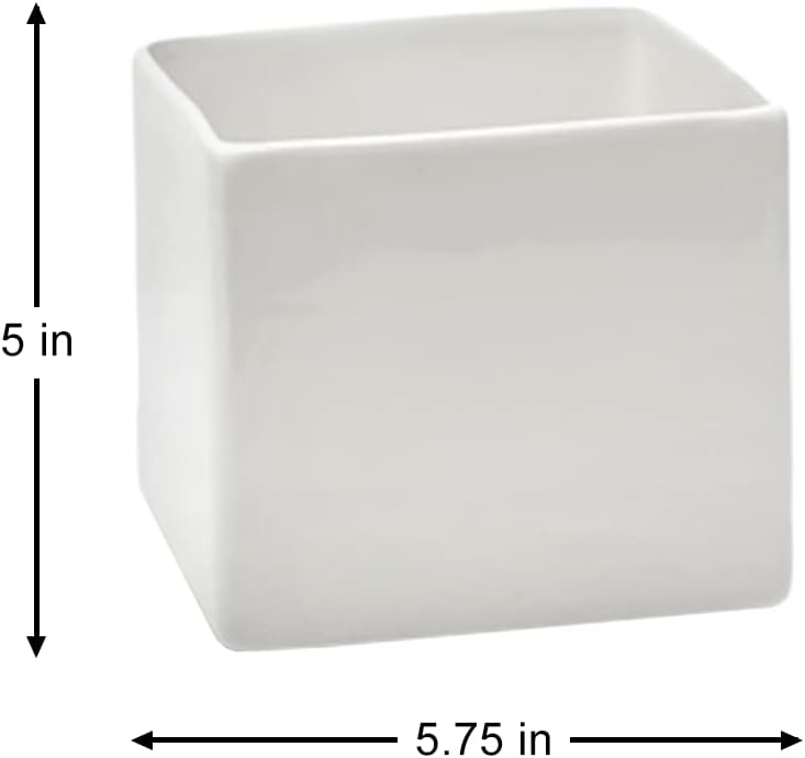 Serene Spaces Living Ceramic Vase Set, 6 Glossy White Vases for Modern Home Decor, Perfect for Weddings, Parties, Events, 5" Tall & 5.75" Cube