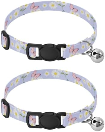 Butterflies Pastel Purple Pet Collars 2 Pack Soft Cat Collar Adjustable 10.6 to 17.1 Inches