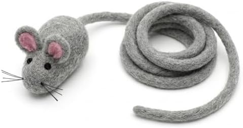 Glaciart One Felt Mouse Cat Toy – Soft Fuzzy Enrichment 100% Natural Wool - Interactive Catnip Play Cat Toy Set - Safe for Pets, Non-AZO Colored Dyes - 100” Long