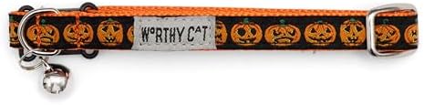 THE WORTHY DOG Halloween Patterns, Breakaway Cat Collar with Bell, Black