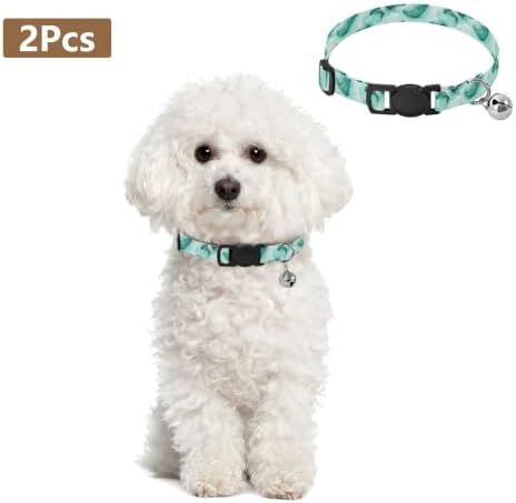Watercolor Swirls Teal Collar for Cats, 2 Pack Kitten Collar with Bell