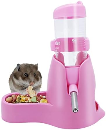 Wontee 3 in 1 Hamster Water Bottle with Food Bowl Hideout Base, 80ML, Pink