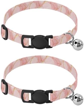Marble Golden Veins Metal Bell Included Cat Collars 2 Pack Adjustable Pet Collar