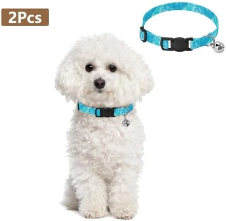 Marble Swirls Blue Turquoise Puppy Collar 2 Pack Comfortable Cat Collar Adjustable Length 10.6" to 17.1"