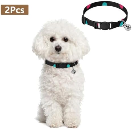 Crayon Polka Dots Black Collar for Kitten, 2 Pack Kitten Collar with Bell